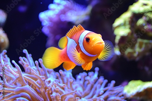 Vibrant Orange Clownfish in Coral Reef Aquarium photo