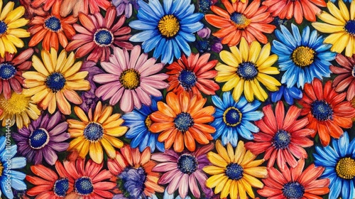 Vibrant watercolor pattern of African daisy flowers with a botanical touch perfect for wrapping paper backgrounds and decorative borders