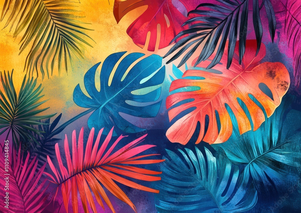 Vibrant and colorful tropical leaves background Vibrant and colorful tropical leaves background