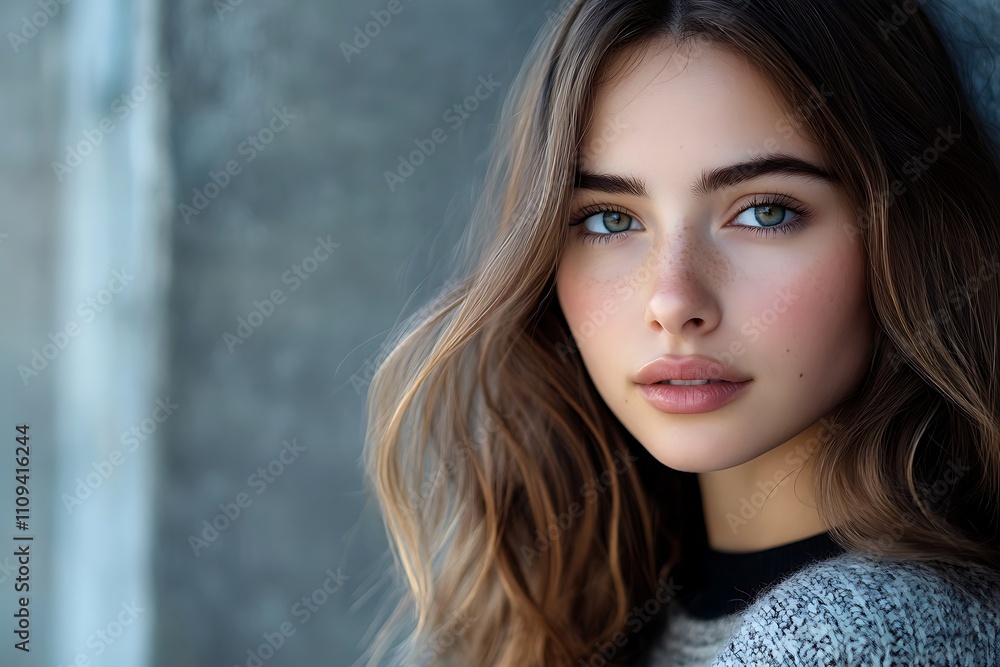 Soft Glow Portrait Beautiful Model Long Hair Subtle Lights Soft Glow Portrait Beautiful Model Long Hair Subtle Lights