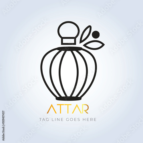 perfume logo, perfume shop, Luxury perfume, line logo, vintage bottle, elegant perfume, attar logo, creative logo, spray, silver background