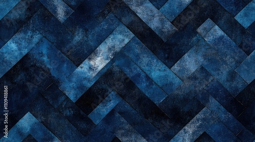 Navy dyed batik seamless pattern featuring blurred chevron ornament and indigo grunge texture ideal for textile design and home decor