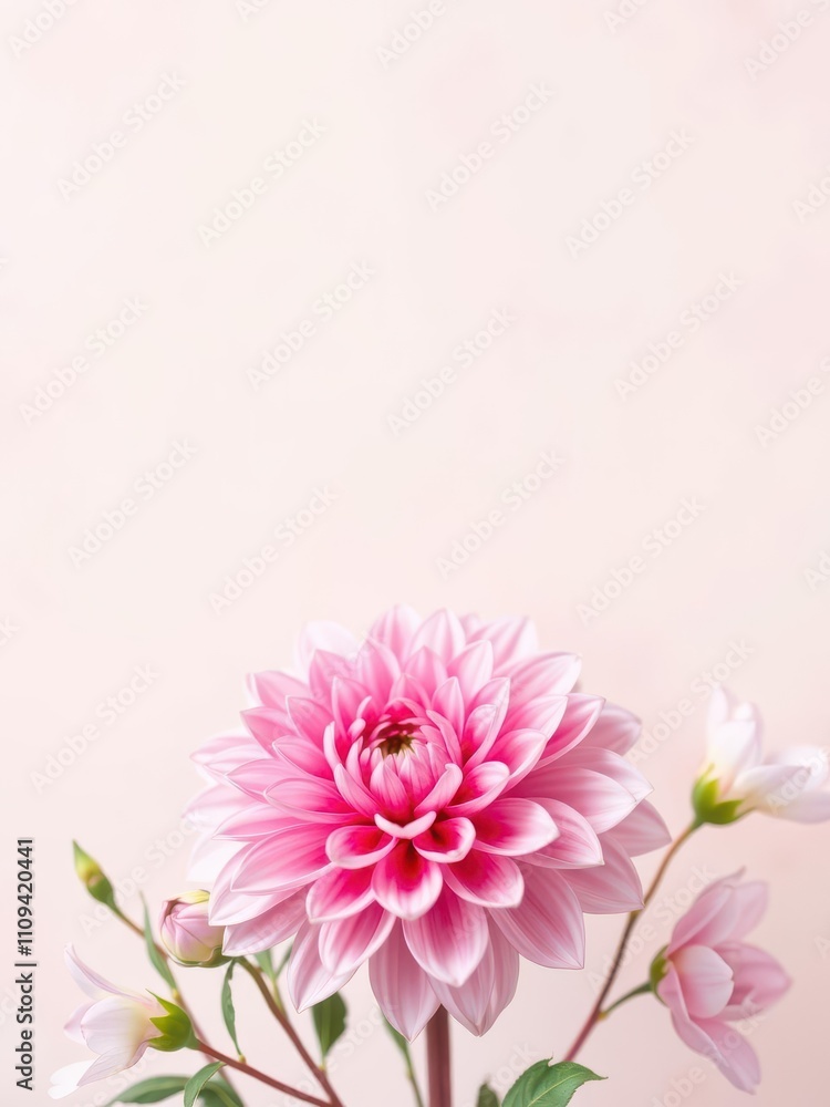Soft pink dahlia flower surrounded by pastel tones perfect for Valentine's and wedding cards, romance Soft pink dahlia flower surrounded by pastel tones perfect for Valentine's and wedding cards, romance