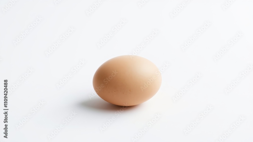 A single brown egg isolated on a plain white background. The egg is perfectly centered in the frame and casts a subtle shadow. A single brown egg isolated on a plain white background. The egg is perfectly centered in the frame and casts a subtle shadow.