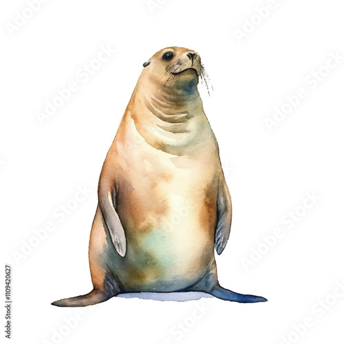 watercolor Sea Lion isolated white background