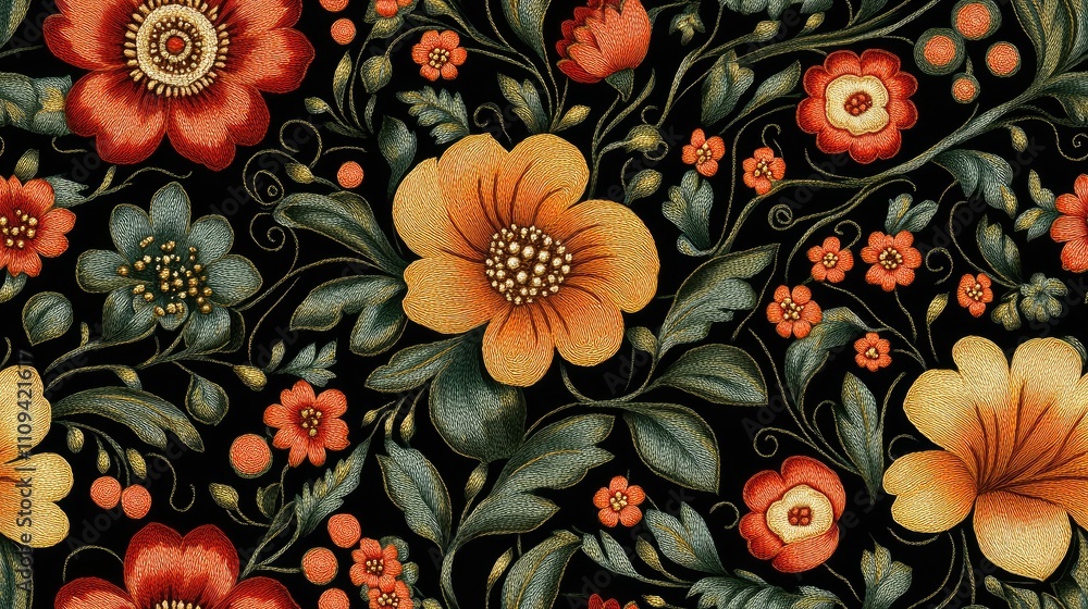 Seamless embroidery pattern showcasing intricate Mughal art design ideal for textile print applications Seamless embroidery pattern showcasing intricate Mughal art design ideal for textile print applications