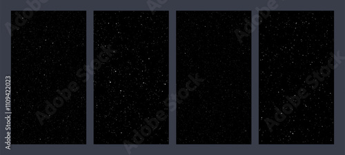 Set of vertical space stars background. Universe starry pattern with glowing stars. Night sky constellations galaxy. Vector illustration.