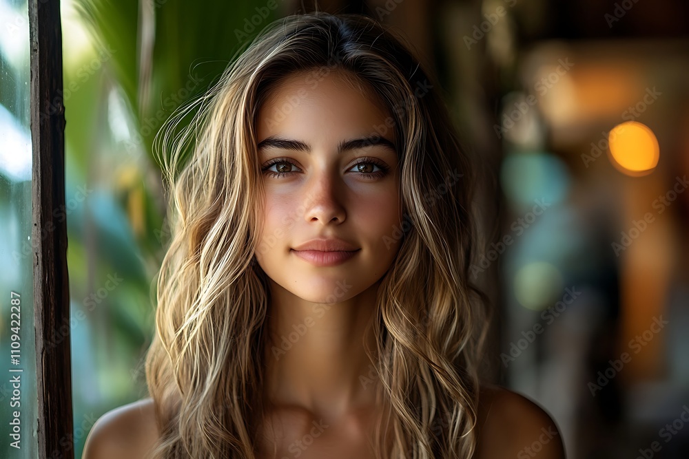 Sun-Kissed Beauty Serene Portrait with Defined Eyebrows Sun-Kissed Beauty Serene Portrait with Defined Eyebrows