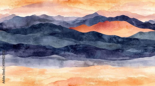 Digital watercolor pattern featuring Gib Torr with views of Roaches Ramshaw Rocks and Hen Cloud at sunset serene landscape design