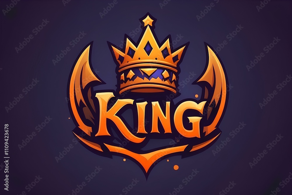 fiery golden crown king logo with bold orange lettering and sharp flame-like details surrounding the text fiery golden crown king logo with bold orange lettering and sharp flame-like details surrounding the text