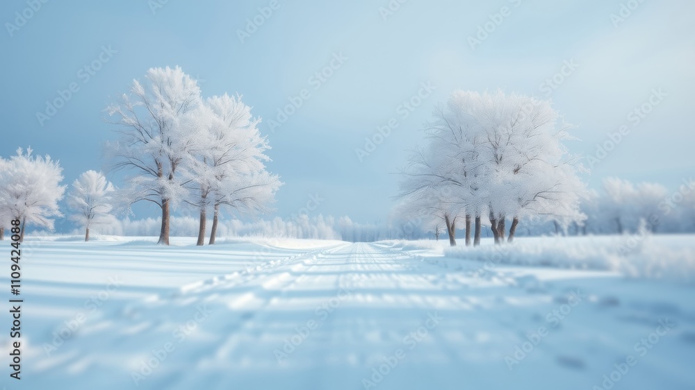 A winter scene with snow-covered trees and a path leading into the distance, creating a sense of tranquility and solitude. A winter scene with snow-covered trees and a path leading into the distance, creating a sense of tranquility and solitude.