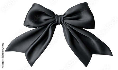 Elegant black ribbon bow with silky texture, isolated on transparent cutout background photo