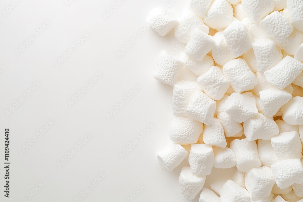 Obraz premium White marshmallows on one side, space for text.