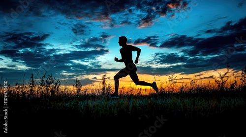 A male runner sprinting in the early morning, showcasing dedication to fitness and an active lifestyle.