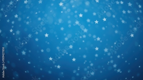 Abstract Blue Background with Scattered White Stars and Blurred Circles