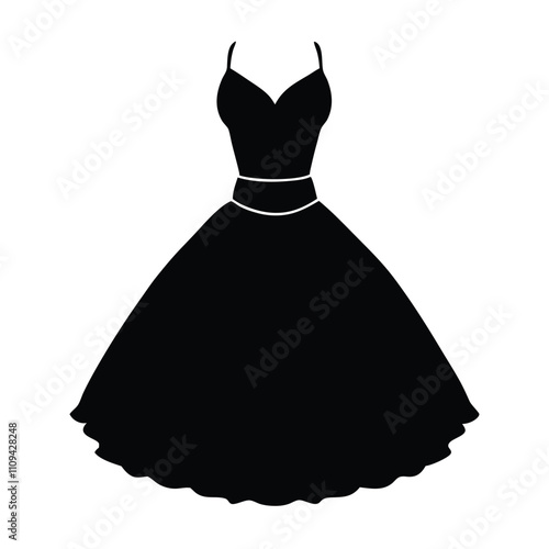 a black silhouette of a dress. The dress is a ball gown style