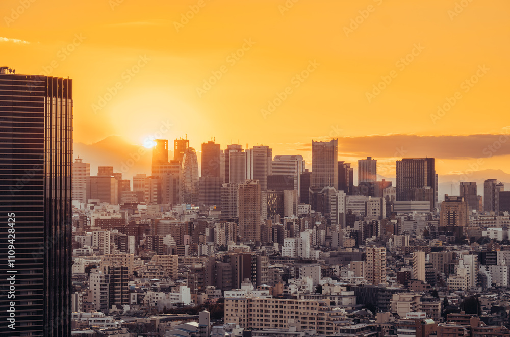 Fototapeta premium Mt. Fuji sunset from Tokyo, Japan