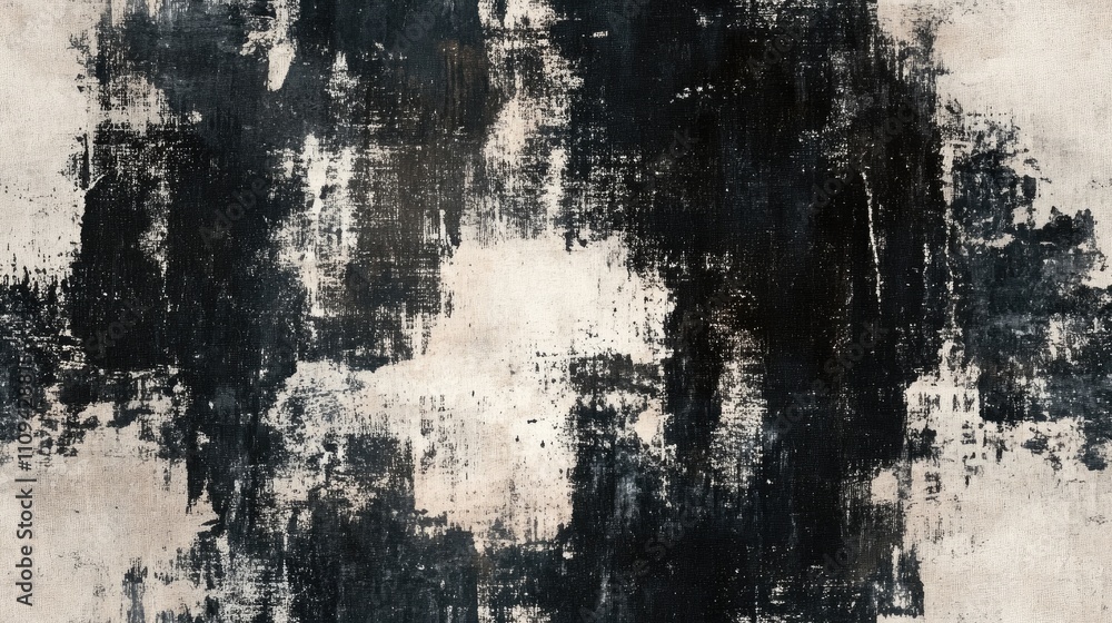 Obraz premium Seamless pattern featuring black bleached Indian painted canvas with distressed paint texture ideal for textile design and artistic backgrounds