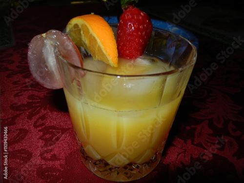 Close-up view of garnished drink on table