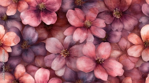 Fototapeta Naklejka Na Ścianę i Meble -  Seamless pattern of beautiful watercolor flowers in soft pink and earthy brown tones vibrant and artistic design