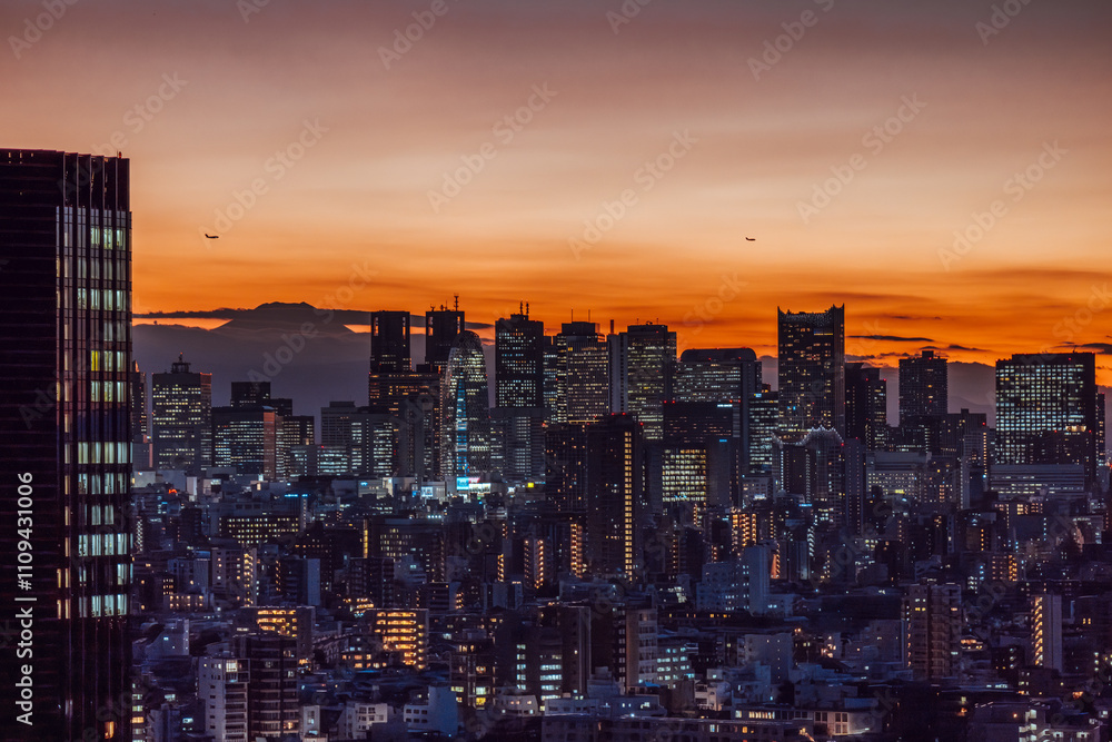 Obraz premium Mt. Fuji sunset from Tokyo, Japan