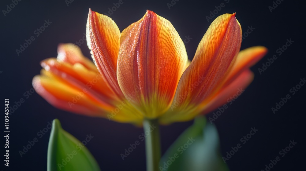 Fototapeta premium Close-up of a vibrant orange tulip against a dark background.