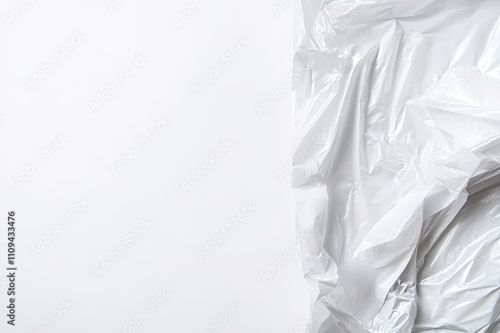 Obraz premium Crumpled white plastic texture on left with ample empty space