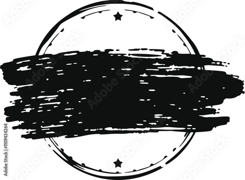 black circle empty badge with grunge brush strokes and star textured stamp vector