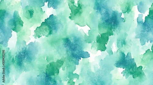 Seamless watercolor pattern featuring blueish green splashes and mint breeze textures ideal for fabric design and home decor