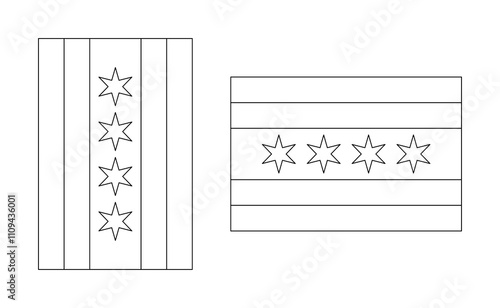 vertical and horizontal chicago flag outline. vector illustration