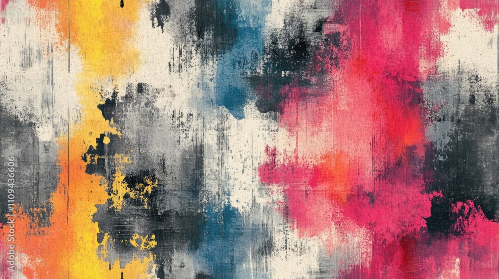 Fototapeta premium Seamless pattern of blurred colorful ink illustrations and grey artistic textures ideal for fabric design or wallpaper decoration