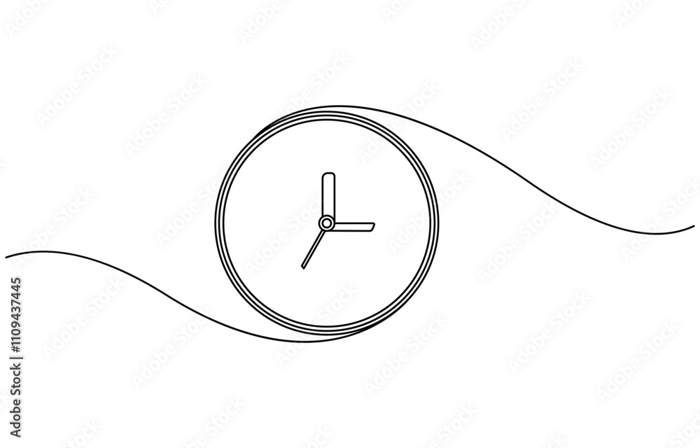 Vetor de Continuous one line drawing clock icon with doodle hand drawn ...