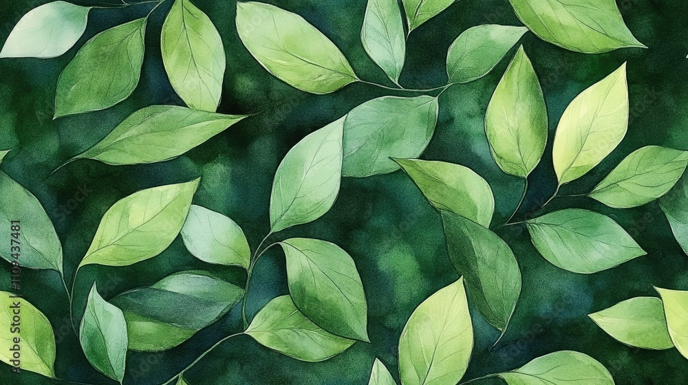 Obraz premium Hand painted watercolor botanical leaves in a seamless green pattern ideal for fabric design and home decor