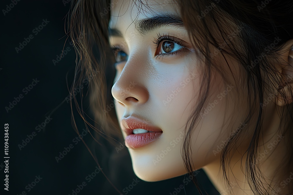 Young Asian Woman Profile Portrait Natural Beauty, Soft Light Young Asian Woman Profile Portrait Natural Beauty, Soft Light