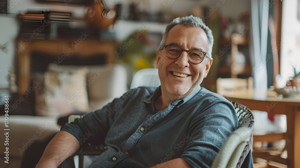 Obraz premium A man sitting at home with a smile