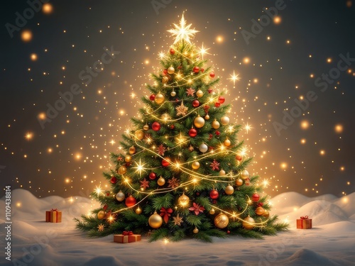 Holiday aerial views. Festive Christmas tree decor.