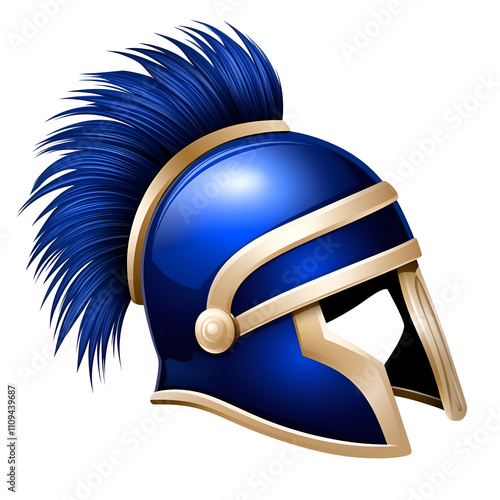Iconic blue spartan helmet with a dramatic crest and polished metal details