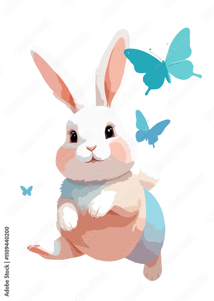 Rabbit Vector Painting Adorable Fun Animal Playing With Butterfly Rabbit Vector Painting Adorable Fun Animal Playing With Butterfly