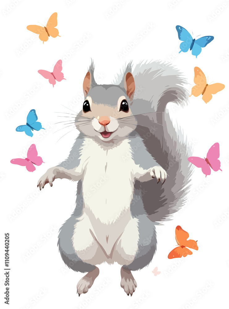 Squirrel Vector Painting Adorable Fun Animal Playing With Butterfly Squirrel Vector Painting Adorable Fun Animal Playing With Butterfly