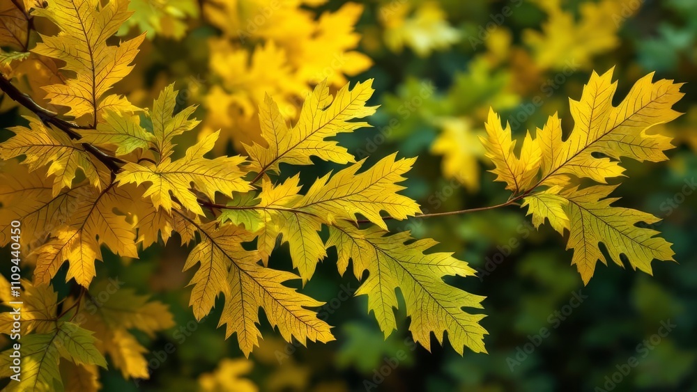 Overhead shot: vibrant yellow and green oak foliage. Overhead shot: vibrant yellow and green oak foliage.
