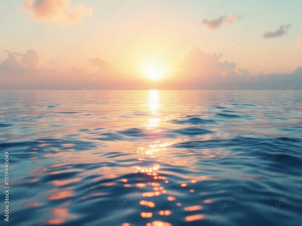 Pastel sunset paints a tranquil ocean horizon. Pastel sunset paints a tranquil ocean horizon.