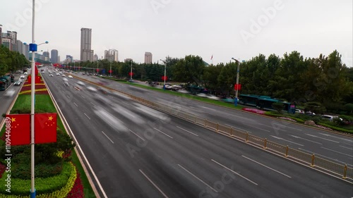 Timelapse of Traffic Flow on Tianqiao Road in Jinan photo