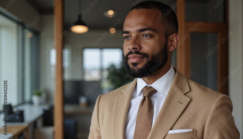 Fototapeta premium African American business consultant in beige suit