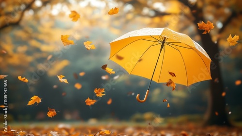 Wallpaper Mural Yellow umbrella floats amidst falling autumn leaves in a park. Torontodigital.ca