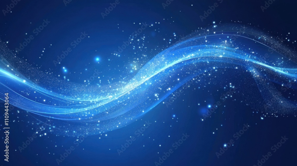 Glowing Blue Waves with Sparkles on a Deep Blue Background Glowing Blue Waves with Sparkles on a Deep Blue Background