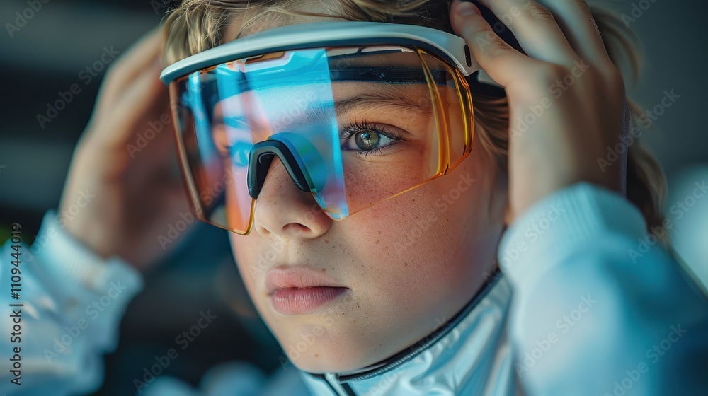 A focused young athlete prepares for competition, adjusting high-tech goggles that enhance performance and safety. A focused young athlete prepares for competition, adjusting high-tech goggles that enhance performance and safety.