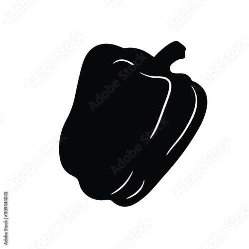 A black pepper is shown in the image. It is a small pepper with a stem. The pepper is cut in half and is placed on a white background