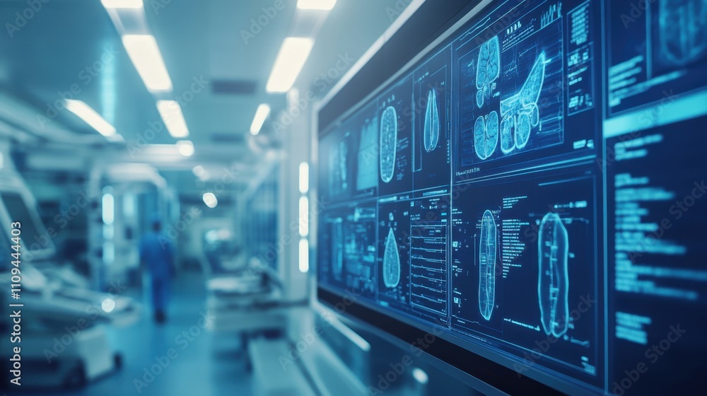 High-Tech Medical Imaging Display in Modern Hospital Environment High-Tech Medical Imaging Display in Modern Hospital Environment