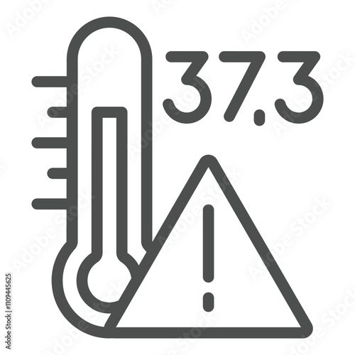 Thermometer danger temperature line icon, illness danger concept. Vector graphics. Measure tool sign on white background, outline style icon for mobile or web design.