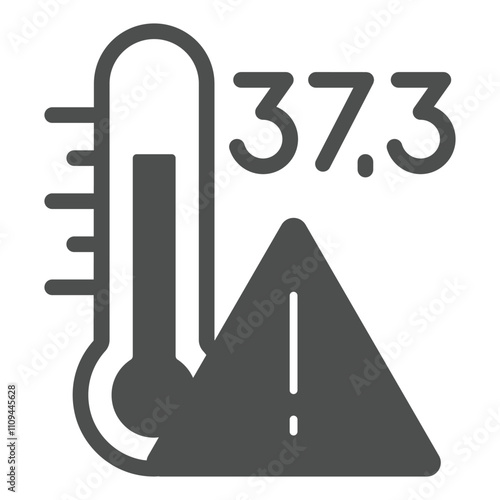 Thermometer danger temperature solid icon, illness danger concept. Vector graphics. Measure tool sign on white background, glyph style icon for mobile or web design.